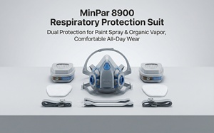 MinPar 8900 Half <b>Face</b> Gas Respirator Liquid Silicone Adjustable Nose Clip 170 L/min Fan Airflow Organic Vapor Dust Protection - Product Image 6