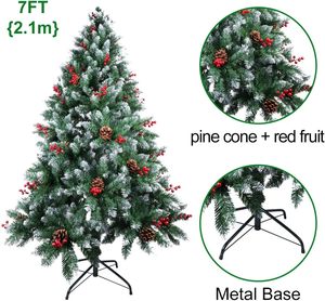 <span class=keywords><strong>Albero</strong></span> di Natale Personalizzato di Alta Qualità con Bacche Rosse e Pigne, <span class=keywords><strong>Tipo</strong></span> Autoportante con Base Bianca Effetto Neve - Product Image 3