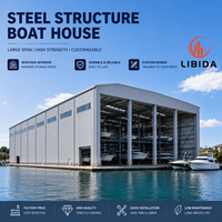 Nave de Acero de Gran Envergadura sin Columnas Centrales, Resistente al Viento y la Nieve, Estructura de Acero Prefabricada para Taller de Barcos