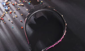 HX-009 फैशन चमड़े गद्देदार पूर्ण हीरा Headwear क्रिस्टल बड़ा फूल चेक ड्रिल महिलाओं नाव का पहलू Hairband - Product Image 6