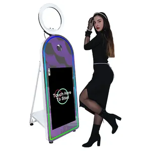 Kamera ve yazıcı ile 65 ''ayna fotoğraf kabini taşınabilir Selfie sihirli ayna fotoğraf kabini dokunmatik ekran makinesi Led çerçeve Kiosk