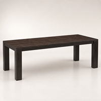 Ensemble de salle à manger extensible en chêne fumé de designer avec plateau en parquet massif et chaises en lin pour les propriétés et les intérieurs résidentiels