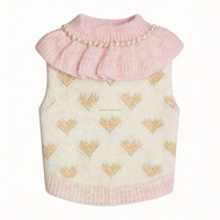 Pull en coton tricoté élégant et luxueux pour animaux de compagnie, motif cœur, couleur unie, col à volants, chaud, pour le printemps et Halloween