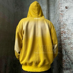 Streetwear Yellow Waffle Texture Knit Vintage Sun Faded Hoodie for <b>Mens</b> <b>Jackets</b> <b>Pullover</b> Zip up Hoodie Manufacturers Custom - Product Image 2