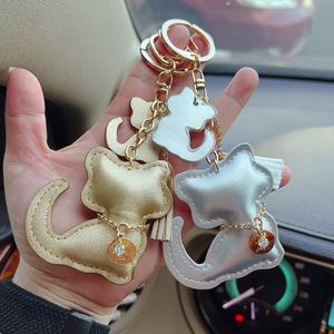 Cute Cartoon Cat Keychain PU Leather & Metal Alloy Car <b>Key</b> <b>Ring</b> Fashion Bag Pendant Silver/Gold Hanging Charm for Women & Girls - Product Image 2
