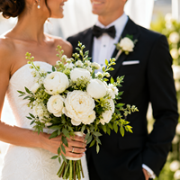 Décoration de mariage en plein air blanc et vert, service de conception et d'approvisionnement de scènes complètes sur mesure, arche de roses, toile de fond, centre de table