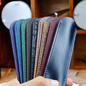 Customized Handmade Vintage Emed Genuine Leather Single <b>Pen</b> Sleeve Case Holder Pouch Cover - Product Image 2