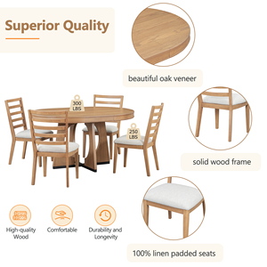 Mesa de Comedor Redonda Moderna para 4 Personas con Juego de Sillas, Mesa de Comedor Extensible con Centro Extraíble de 16 Pulgadas, Madera Ecológica - Product Image 6