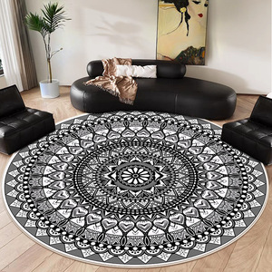 Alfombra redonda artística de lujo ligero, con patrón de medallón de terciopelo cristalino, antideslizante, para sala de estar, dormitorio, decoración del hogar - Product Image 4