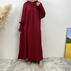 Only 9.9USD Muslim Women's A-line <b>Abaya</b> Dress Simple <b>Plain</b> Color with Adjustable Neck and Frill Elasticated Cuff 6 Colors (6764) - Product Image 4