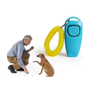 Logo kustom 2 in 1 Pet pelatihan anjing Clicker dan peluit untuk pelatihan anjing pet pelatihan clicker dengan tali pergelangan tangan