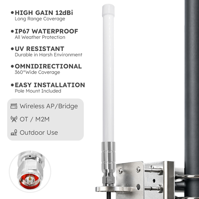 Outdoor Omni Fiberglass White WiFi Antenna 5dBi 2.4GHz 5.8GHz Dual Band for Base Station Signal Coverage with Mounting Kit