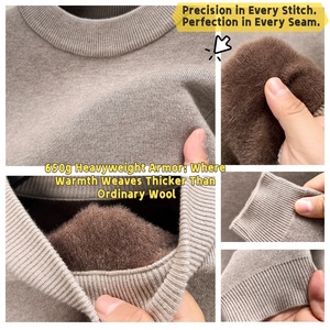 Áo len nam giữ nhiệt dày dặn, lót lông cừu, cổ giả, tay dài, chất liệu dệt kim, màu trơn, áo lót mùa đông, ấm áp mùa thu - Product Image 3