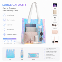 Sac fourre-tout holographique en PVC transparent, sac à bandoulière irisé grande capacité, imperméable, pour la plage, le shopping, les voyages, vente en gros, personnalisable