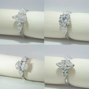 Bague de fiançailles Starsgem Diamante Luxury Fancy Shape à trois pierres en diamant de laboratoire plaqué or blanc 10 carats, bague tendance en diamant - Product Image 2