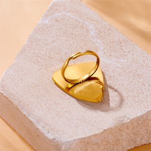 Geometric Triangle Ring Gold White Enamel Adjustable Unisex Fashion Jewelry Party Statement Piece - Product Image 3