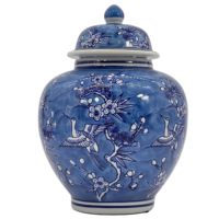 AJ002QH Pots à gingembre chinois bleu et blanc 	 Vase floral Décoration d'intérieur Accent Boîte de rangement pour thé de 10 pouces avec couvercle