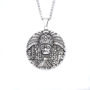 Medallón Vintage de acero inoxidable amuleto Guerrero Maya tótem colgante joyería personalizada fabricantes collar impermeable para hombres - Product Image 6