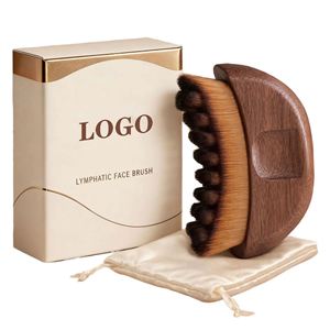 Custom Logo Wood Handle Lymphatic Contour Exfoliating Face Body Brush Ergonomic Design Precise Skin Drainage Promotional <b>Gift</b> - Product Image 1
