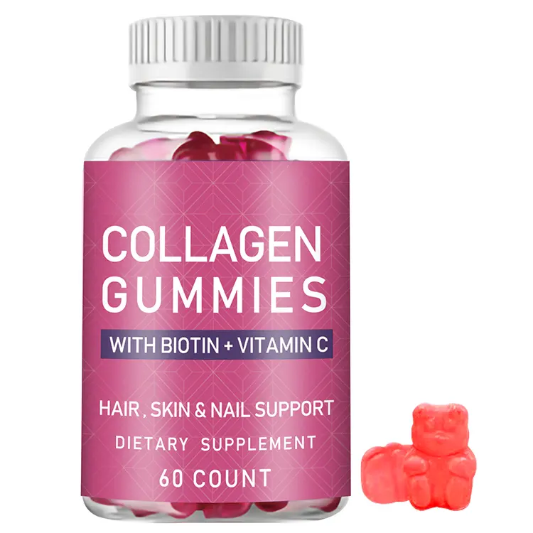 Hot Sale Private Label Vitamin and Supplements Bear Vegan Biotin Collagen Gummies Hair Skin Nails