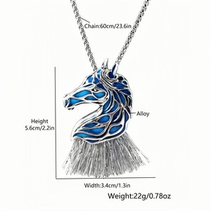 Collier en alliage de zinc style européen et américain, motif <span class=keywords><strong>cheval</strong></span> lumineux, pendentif zodiaque <span class=keywords><strong>cheval</strong></span> lumineux, chaîne à maillons, pour homme et femme - Product Image 3