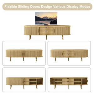 Table de console <span class=keywords><strong>TV</strong></span> et multimédia incurvée à bord rond de ferme 2024 Nouveau meuble <span class=keywords><strong>TV</strong></span> avec porte coulissante - Product Image 4