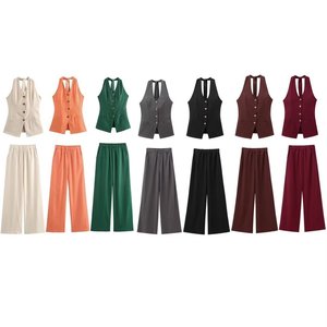 Cotton <b>Linen</b> Hanging Neck Vest Premium Pants Women's Two Piece <b>Set</b> Fashion - Product Image 2