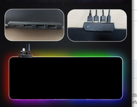 Tapis de souris XXL coloré avec lumière LED en marbre, hub USB 4 ports, couvre-clavier