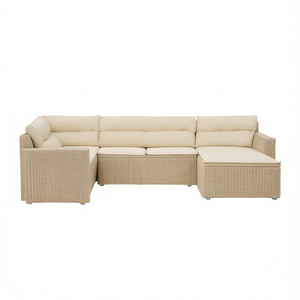 Ensemble de canapés de jardin en rotin beige, mobilier d'extérieur avec coussins en mousse haute densité, design contemporain imperméable - Product Image 1