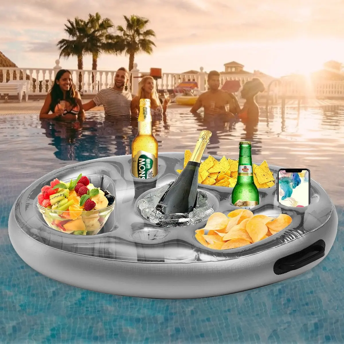 Inflatable Floating Drink Holder For Pools Hot Tub Outdoor Cup Holder Portable Serving Bar