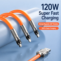 Câble de charge USB-A vers iOS amovible personnalisé, orange, en silicone souple, coque métallique, charge rapide pour appareils mobiles iOS