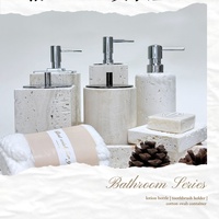 Distributeur de savon en marbre de travertin blanc naturel Bouteille de luxe légère avec presse en marbre Lotion Shampooing Ensemble de bouteilles en marbre Salle de bain