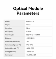 Módulo de Fibra Óptica Dual GIANTECH GT-MX130-T3 1X9, Conector ST, 2M, Bajo Consumo de Energía, 1310nm, 2KM, Multimodo, Suministro de Fábrica
