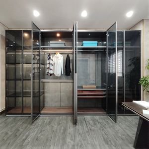 Armadio da <span class=keywords><strong>camera</strong></span> da letto in legno massello lucido a 4 porte design a <span class=keywords><strong>parete</strong></span> in metallo in acciaio inox vetro <span class=keywords><strong>camera</strong></span> da letto <span class=keywords><strong>matrimoniale</strong></span> guardaroba per ragazze - Product Image 3