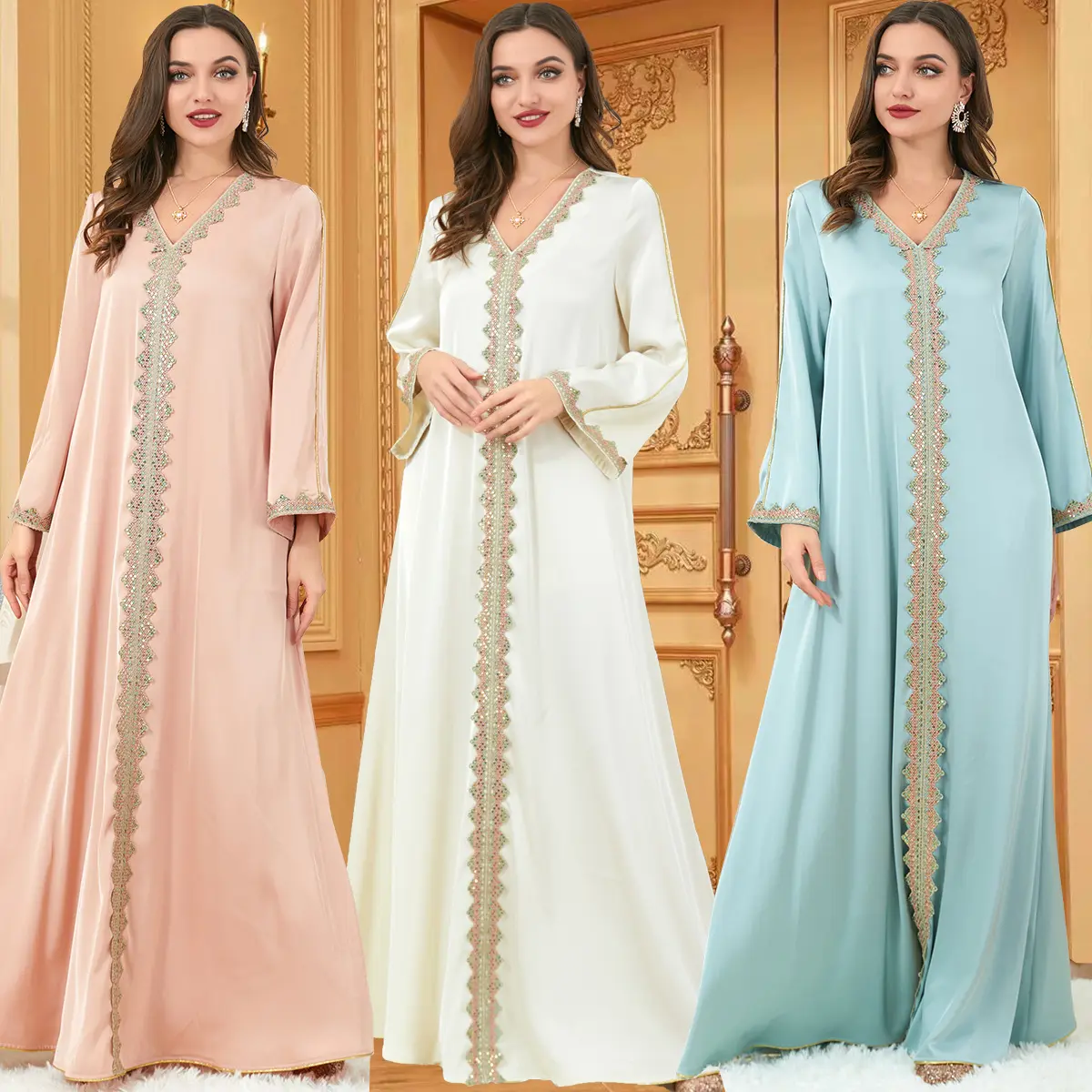 2023 Nieuwe Vintage Etnische Solide Kaftan Abaya Jurk Vrouwen Midden-Oosten Arabische Oman Marokkaanse Kaftan Dubai Moslim Abaya Islamitische Kleding