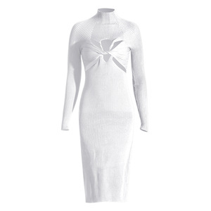 <span class=keywords><strong>Robe</strong></span> mi-longue en maille ajourée style sexy et épicé pour femme, nouvelle collection 2025, design torsadé amincissant - Product Image 6
