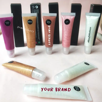 Vente en gros de tubes transparents pour gloss à lèvres de 10 ml et 15 ml, contenants mignons pour baume à lèvres repulpant, étiquette privée, emballage de gloss à lèvres aux fruits à presser