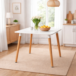 Tavolo da Pranzo Quadrato in Stile Nordico con Piano Bianco e <span class=keywords><strong>Gambe</strong></span> con Finitura Naturale <span class=keywords><strong>per</strong></span> Cucine di Piccoli Appartamenti e Ristoranti - Product Image 6