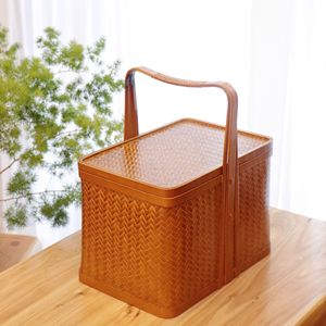 <b>Bamboo</b> Woven Basket Rectangle Handmade Food <b>Container</b> Kitchen Storage Single Tier Gift Box - Product Image 2