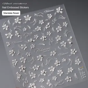 Pegatinas de Arte de uñas en relieve 5D de gama alta, racimos de flores blancas pintadas a mano, Begonia, flores rosas, acentos de perlas, uñas 3D elegantes - Product Image 4