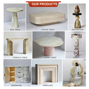 Mesa Auxiliar Moderna Minimalista Wabi Sabi <span class=keywords><strong>de</strong></span> Piedra Travertino Beige Natural con Doble Cúpula <span class=keywords><strong>de</strong></span> Mármol - Product Image 5