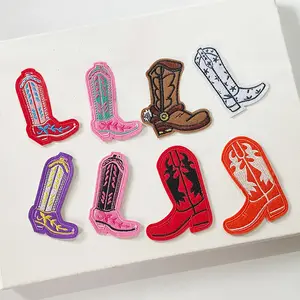 Wholesale DIY Small Embroidery Patch Kids Iron on Embroidered Cowboy Boot Patch for Clothing Bag Hat