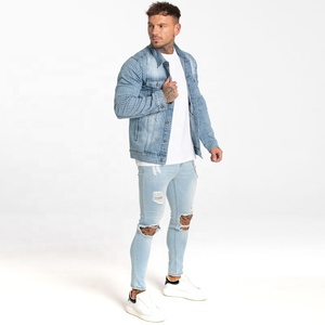 High Quality Oem Washed Jeans <strong>Jacket</strong> <strong>Light</strong> Blue Denim <strong>Mens</strong> <strong>Jackets</strong> - Product Image 1