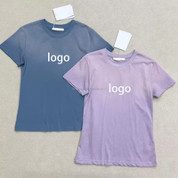 Nouveau T-shirt imprimé lettres 2026, bleu brume vintage, coupe ajustée, col rond, en coton pour femme
