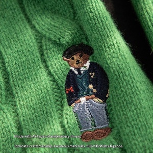 <strong>100</strong>% Merino <strong>Wool</strong> Square Muslim <strong>Shawl</strong> for Men and Women-Winter Classic Twist Embroidered Bear Design - Product Image 3