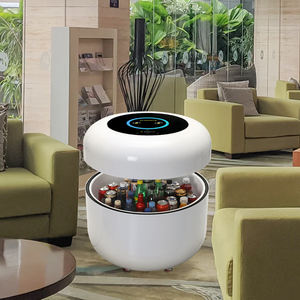 <span class=keywords><strong>Petite</strong></span> table basse relevable avec réfrigérateur à boissons, couvercle pliable blanc et marron, table basse intelligente pour la maison - Product Image 6