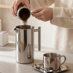 Cafetera <span class=keywords><strong>Francesa</strong></span> de Acero Inoxidable 304SUS con Pulido Espejo y Juego de Tazas y Platillos <span class=keywords><strong>para</strong></span> Uso Doméstico, Herramientas de Barista - Product Image 6