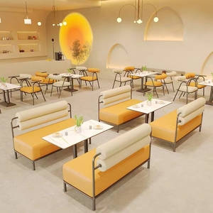 Set da Pranzo Industriale per Fast Food e Caffetterie, Tavolo con <span class=keywords><strong>4</strong></span> Posti e Sedute in Pelle Gialla per <span class=keywords><strong>Ristoranti</strong></span> - Product Image 5