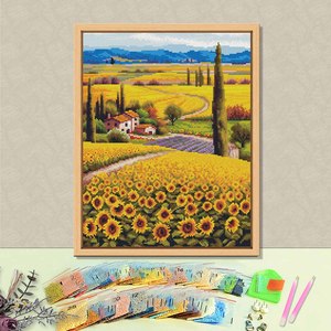 Diamond Painting Kit Round Drill Crystal Rhinestone Printed Flower Design DIY Home Decor Rectangle <b>Frame</b> Included - Product Image 1