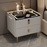Armoire de chevet intelligente en cuir de luxe personnalisé table de chevet intelligente en bois massif avec tiroir de rangement de grande capacité